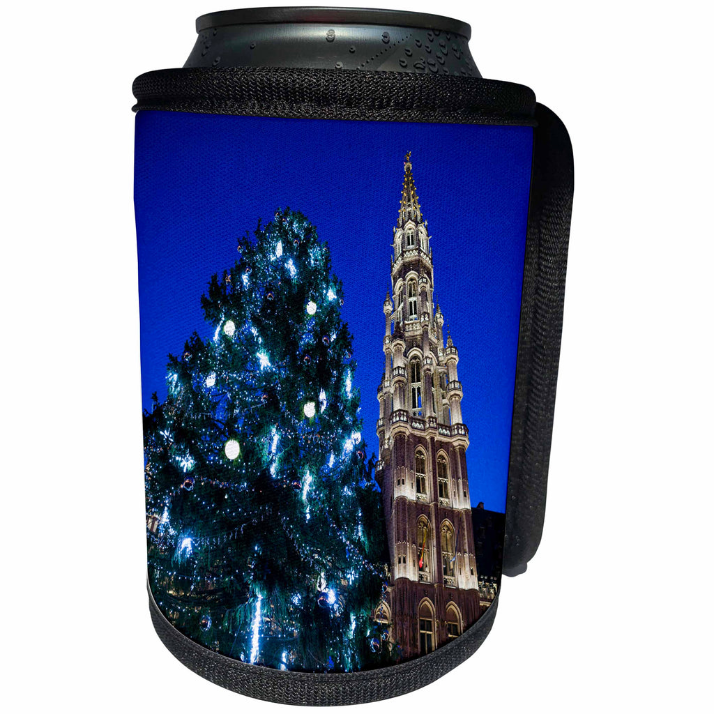 3dRose Danita Delimont - Holidays - Belgium, Brussels. Grand Place, Illumination with Christmas tree - Can Cooler Bottle Wrap (cc_277292)
