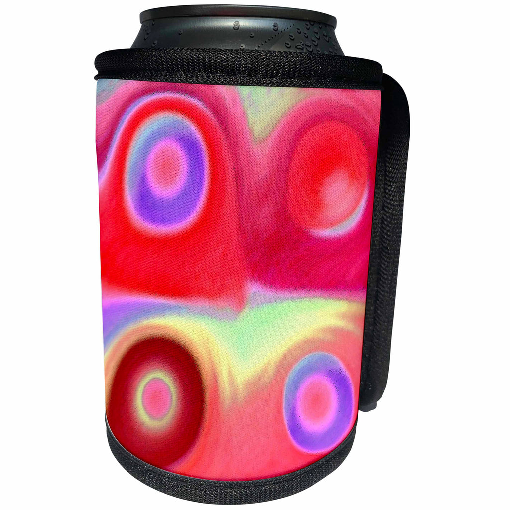 3dRose Jaclinart Abstract Space Sun Planet Fantasy Psychedelic - Abstract red and purple suns and planets - Can Cooler Bottle Wrap (cc_27730)