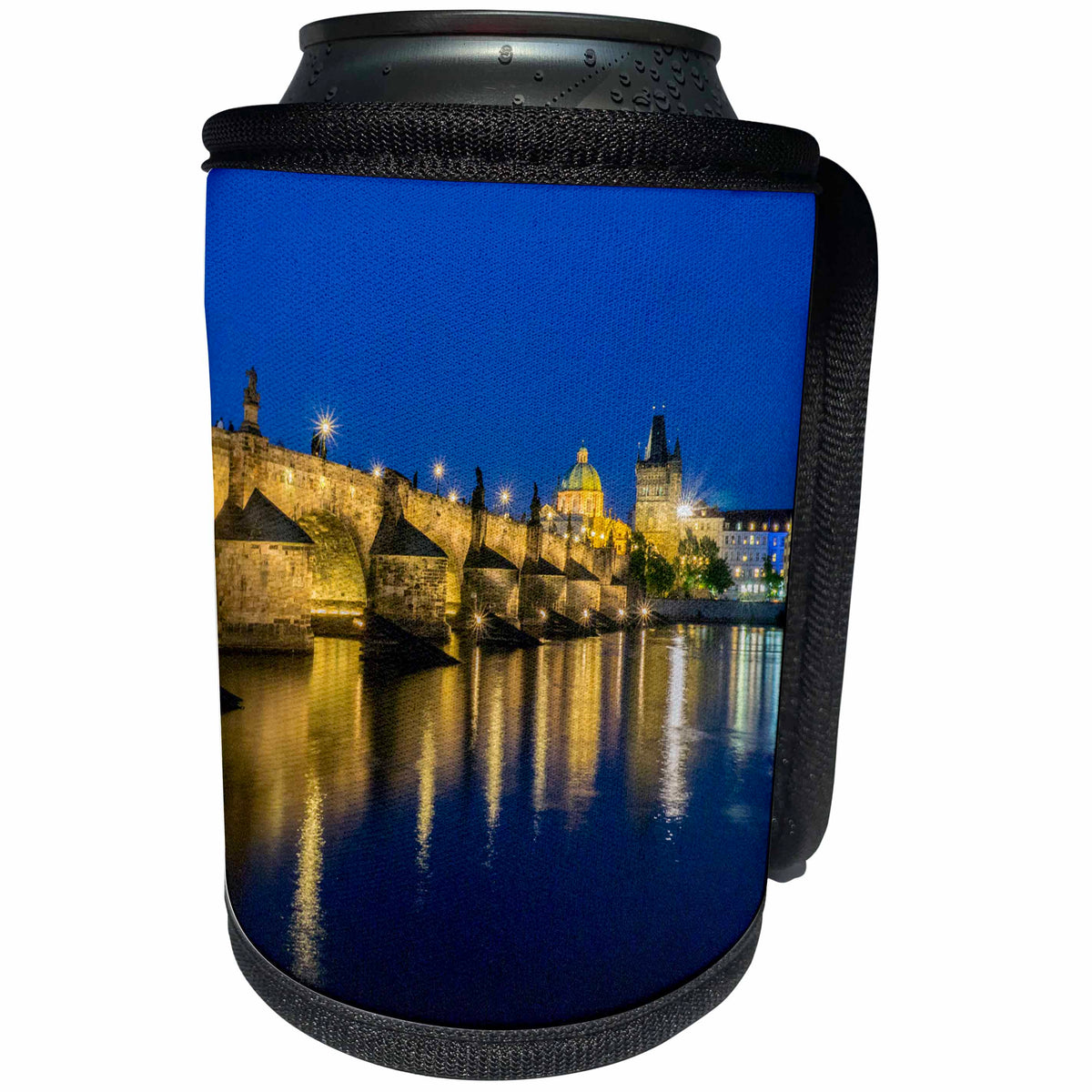 3dRose Danita Delimont - Bridges - Czech Republic, Prague. Charles bridge water reflection at night. - Can Cooler Bottle Wrap (cc_277304)