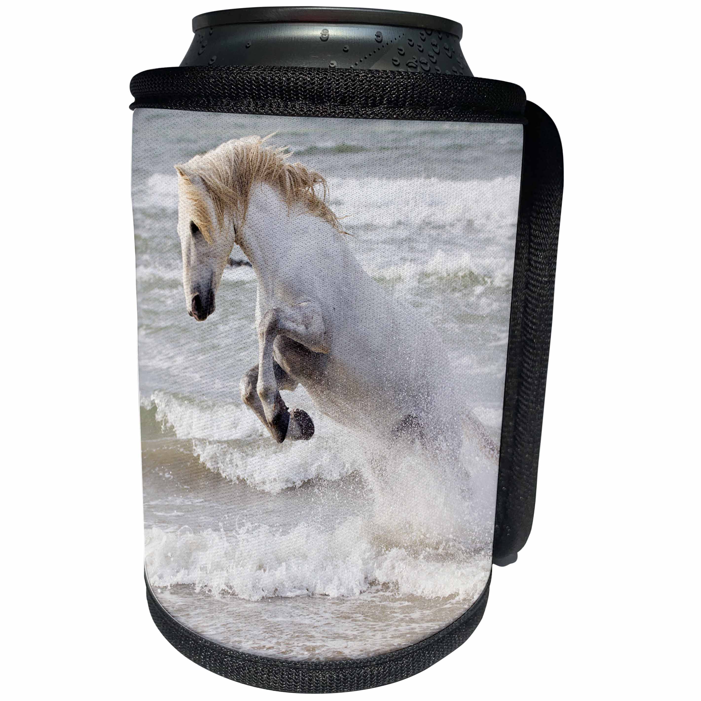 3dRose Danita Delimont - Horses - France, The Camargue. Camargue horse in the Mediterranean Sea. - Can Cooler Bottle Wrap (cc_277380)