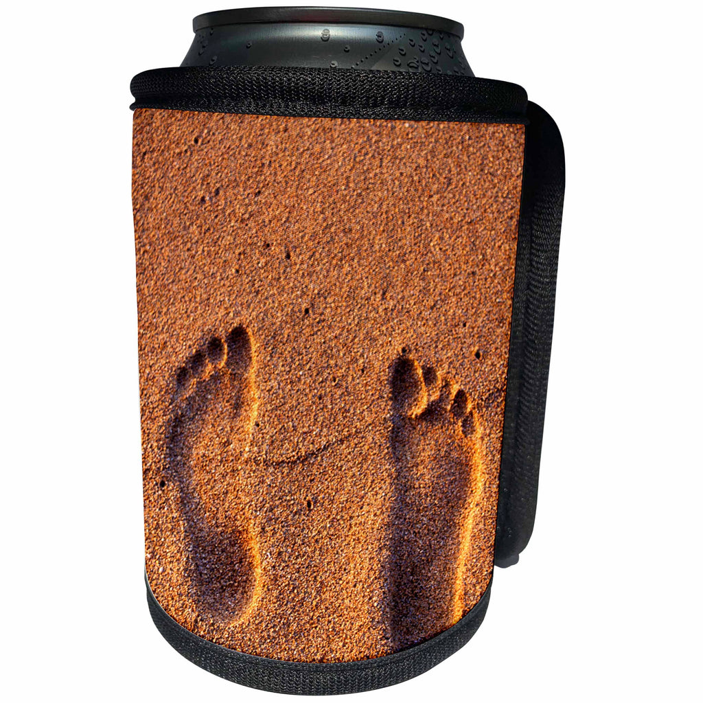 3dRose Danita Delimont - Beaches - Hawaii, Kauai. Footprints in the sand on a Hawaii beach. - Can Cooler Bottle Wrap (cc_277391)