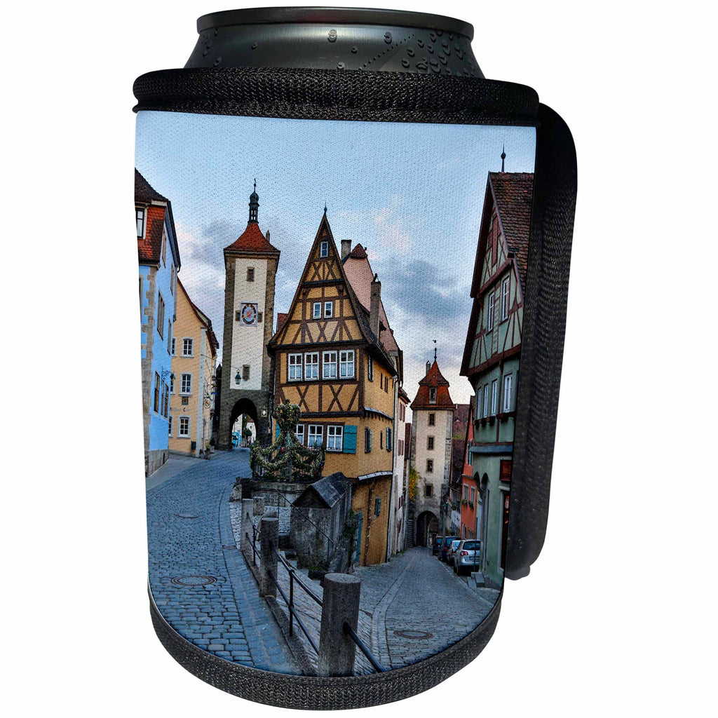 3dRose Danita Delimont - Cities - Germany, Rothenburg ob der Tauber, Ploenlein Triangular Place - Can Cooler Bottle Wrap (cc_277395)