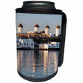 3dRose Danita Delimont - Windmills - Greece, Mykonos, windmills and their reflection in the water - Can Cooler Bottle Wrap (cc_277429)