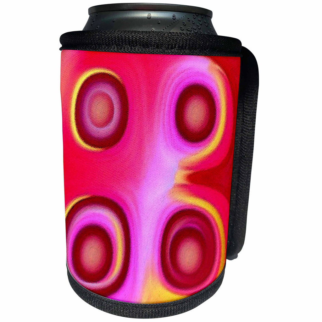 3dRose Jaclinart Abstract Space Sun Planet Fantasy Psychedelic - Abstract wine red suns on a red pink and yellow background - Can Cooler Bottle Wrap (cc_27745)