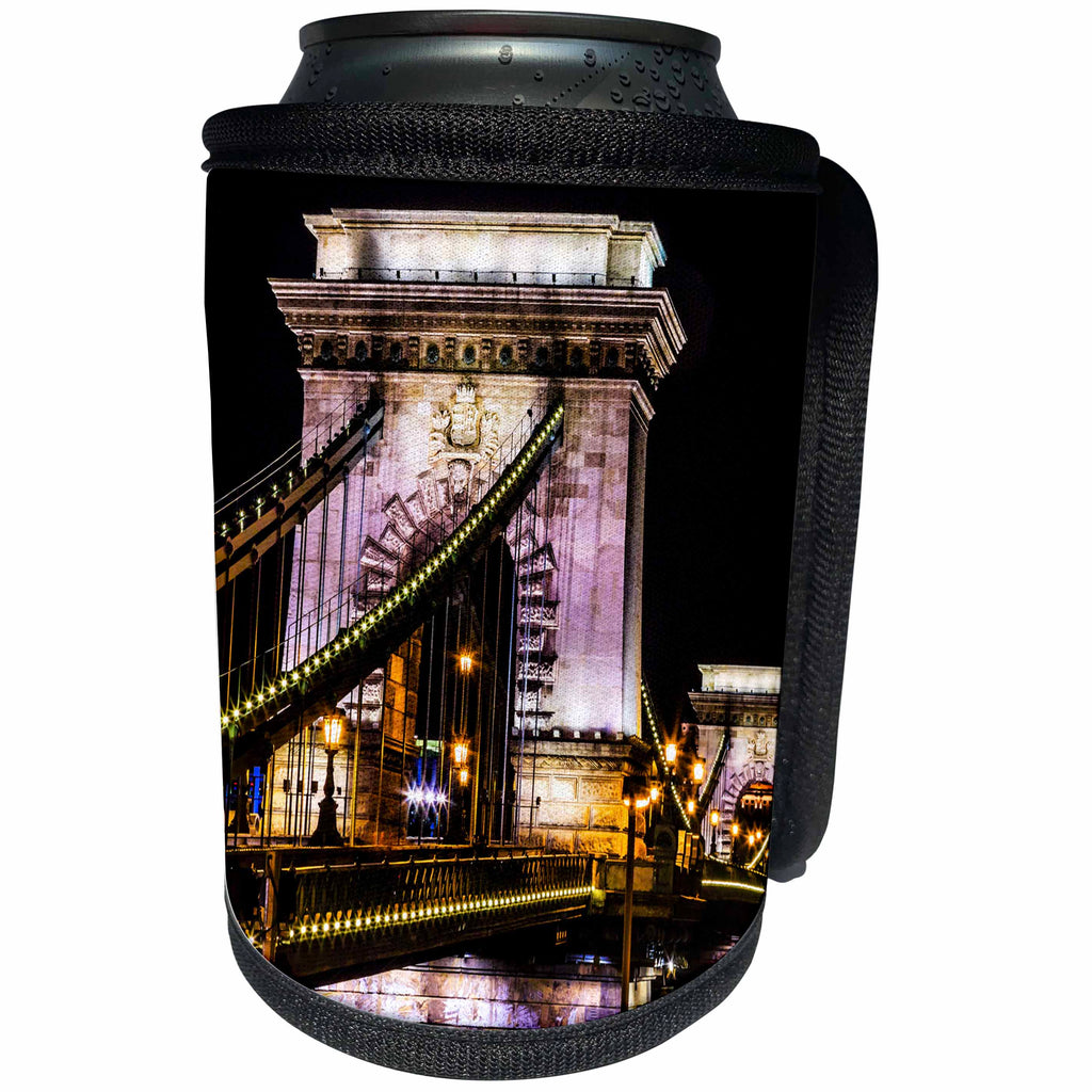 3dRose Danita Delimont - Bridges - Chain Bridge, St. Stephens. Danube River Reflection, Budapest, Hungary - Can Cooler Bottle Wrap (cc_277455)