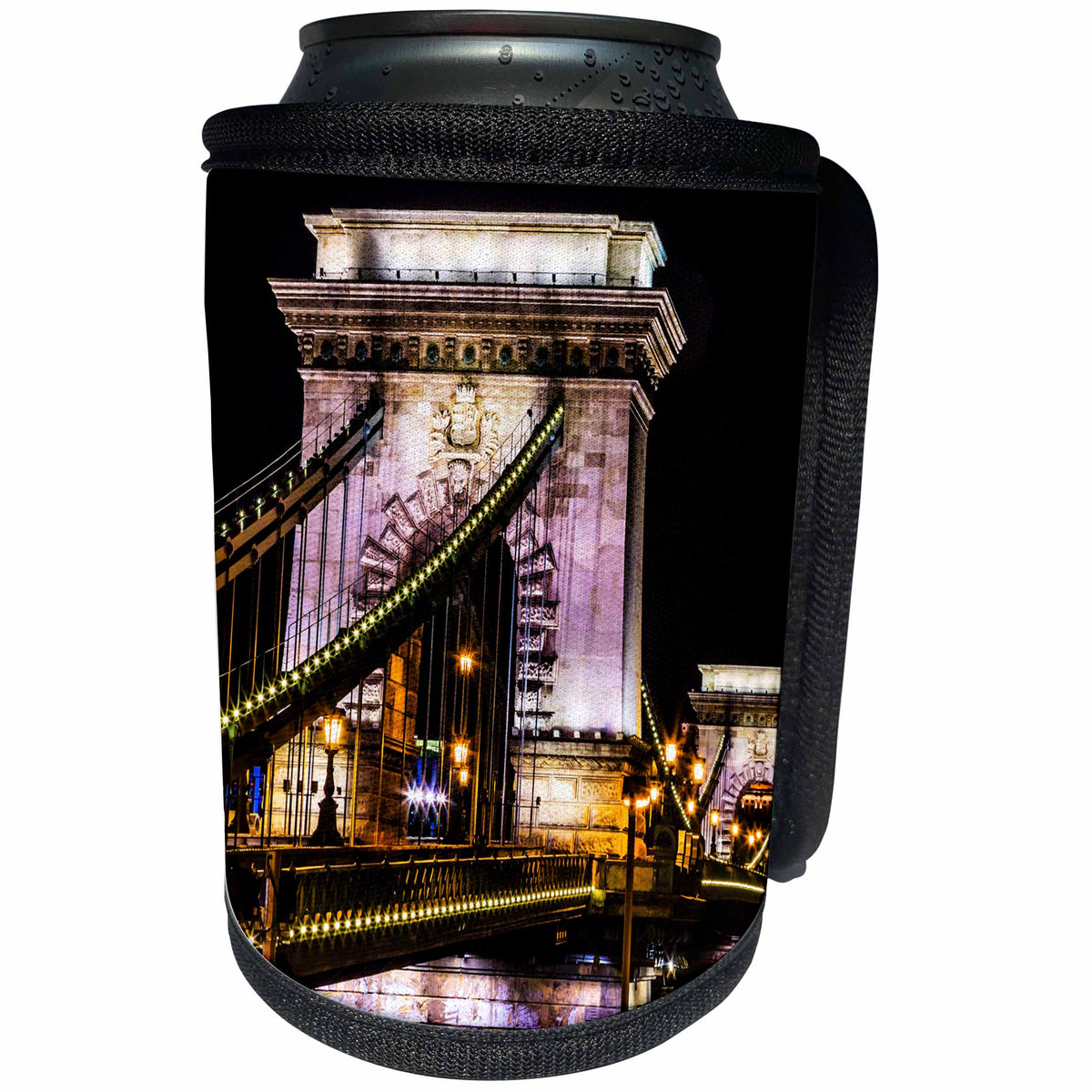 3dRose Danita Delimont - Bridges - Chain Bridge, St. Stephens. Danube River Reflection, Budapest, Hungary - Can Cooler Bottle Wrap (cc_277455)