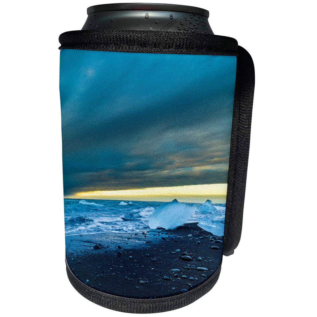 3dRose Danita Delimont - Beaches - Bergy bits in beach landscape, Iceland - Can Cooler Bottle Wrap (cc_277467)
