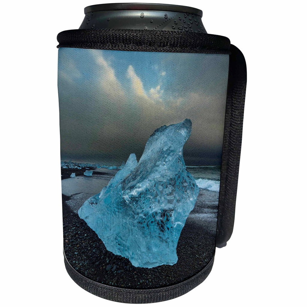 3dRose Danita Delimont - Beaches - Bergy bits on beach, Austur Skaftafellssýsla, Iceland - Can Cooler Bottle Wrap (cc_277468)