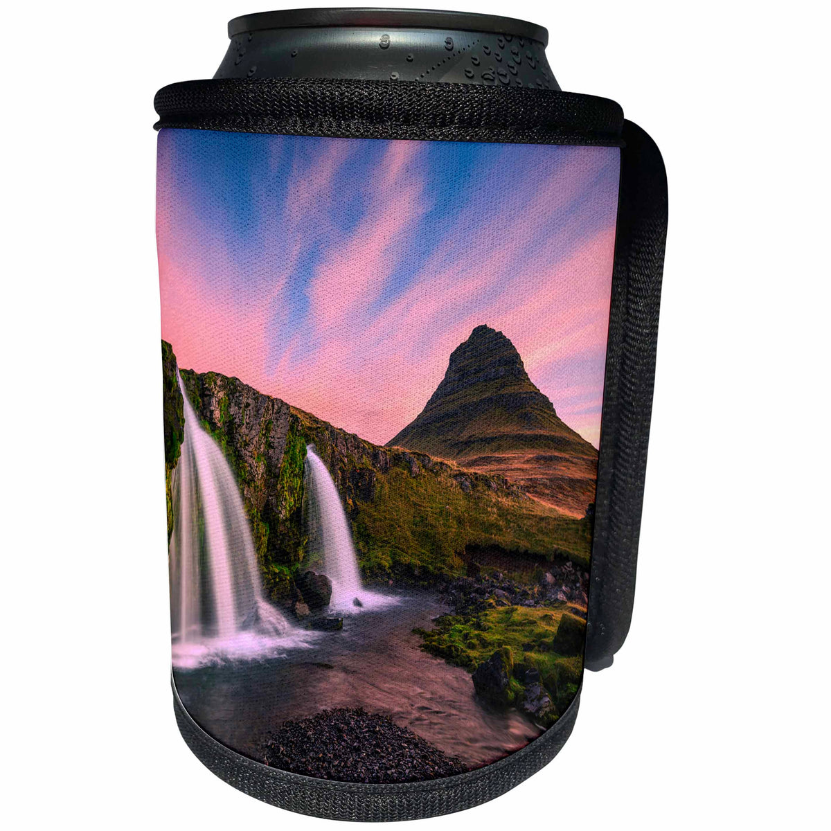 3dRose Danita Delimont - Waterfalls - Iceland, Kirkjufellsfoss. Waterfall at sunrise. - Can Cooler Bottle Wrap (cc_277474)