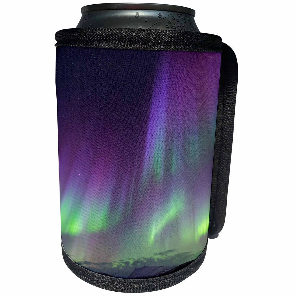 3dRose Danita Delimont - Northern lights - Europe,Iceland, Akureyri. The northern lights in purple and green. - Can Cooler Bottle Wrap (cc_277485)