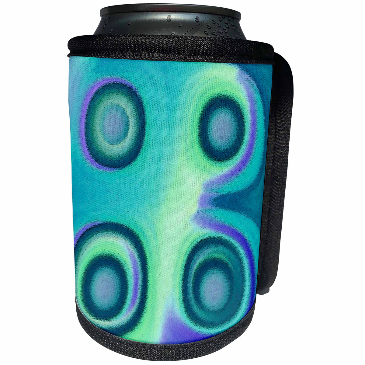 3dRose Jaclinart Abstract Space Sun Planet Fantasy Psychedelic - Abstract turquoise suns on a turquoise blue and green background - Can Cooler Bottle Wrap (cc_27749)