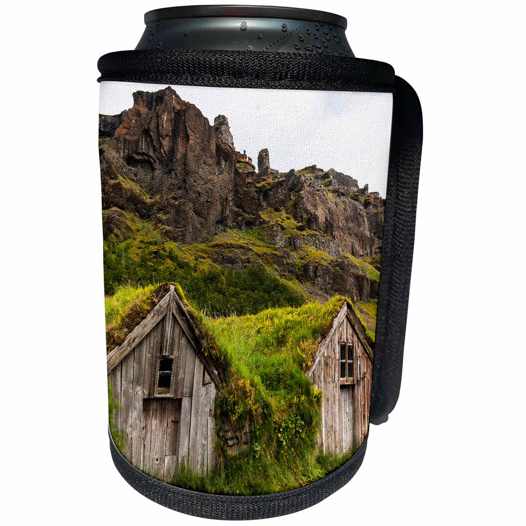 3dRose Danita Delimont - Iceland - Europe, Southeast Iceland. Old farm homes covered with turf. - Can Cooler Bottle Wrap (cc_277492)