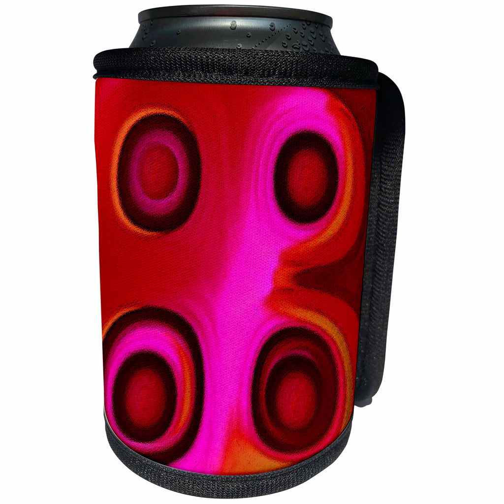 3dRose Jaclinart Abstract Space Sun Planet Fantasy Psychedelic - Abstract purple suns on an orange pink and red background - Can Cooler Bottle Wrap (cc_27758)