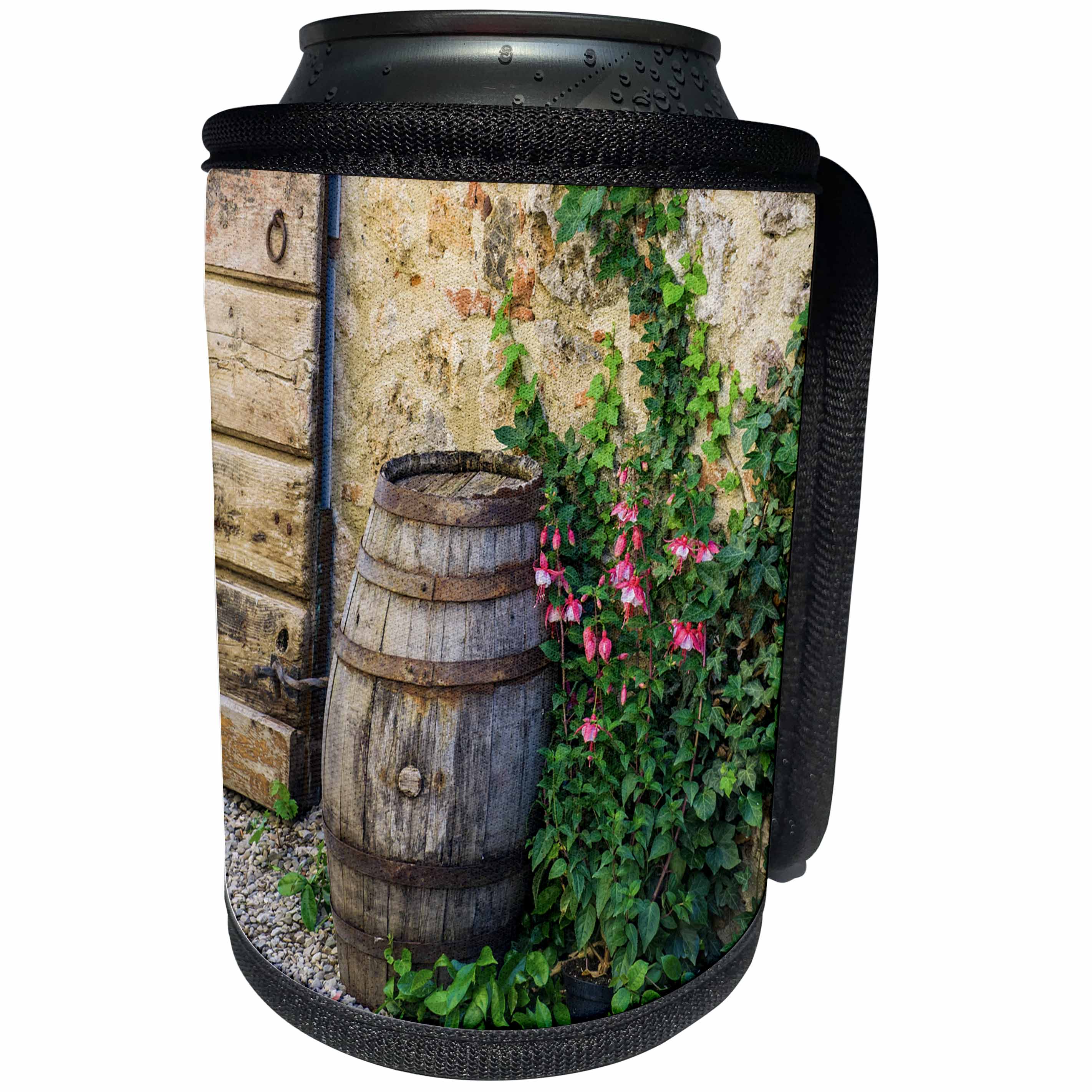 3dRose Danita Delimont - Italy - Italy, Tuscany, Monteriggioni, vine, barrel - Can Cooler Bottle Wrap (cc_277580)