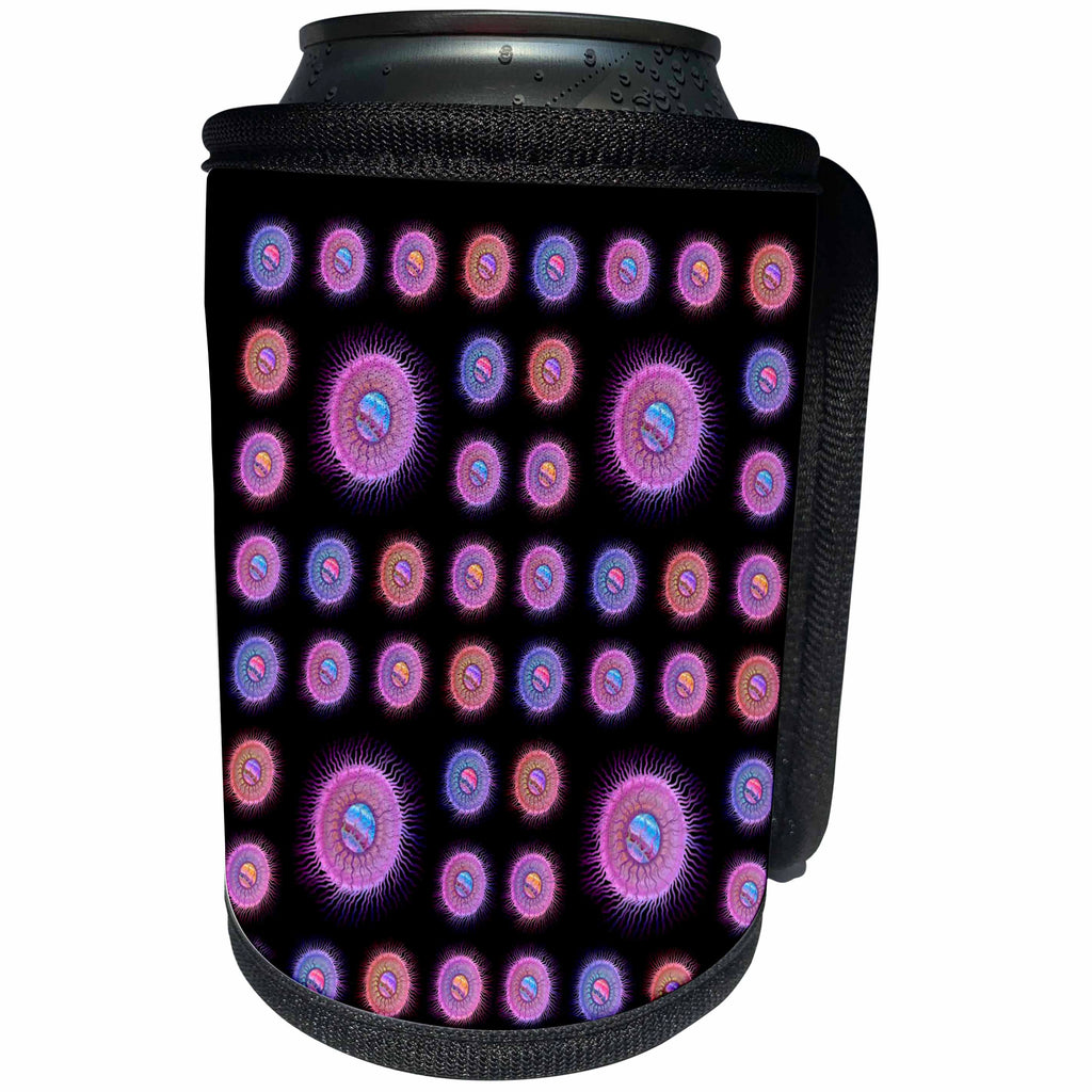 3dRose Jaclinart Surreal Space Eye Eyeball Fantasy Psychedelic - Surreal purple and blue alien eyeballs on a black background - Can Cooler Bottle Wrap (cc_27759)