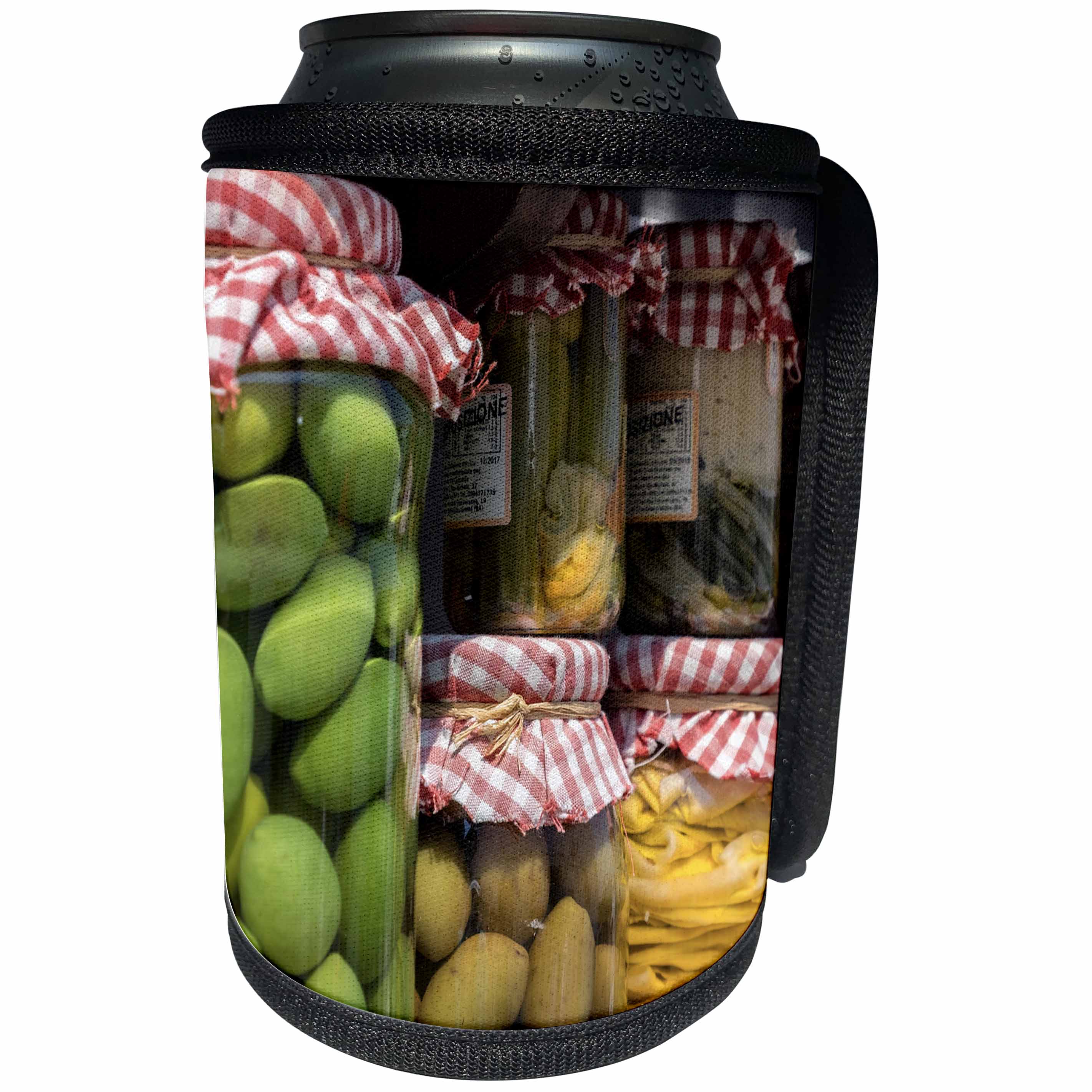 3dRose Danita Delimont - Food - Jarred green olives and vegetables for sale, Alberobello, Italy - Can Cooler Bottle Wrap (cc_277615)