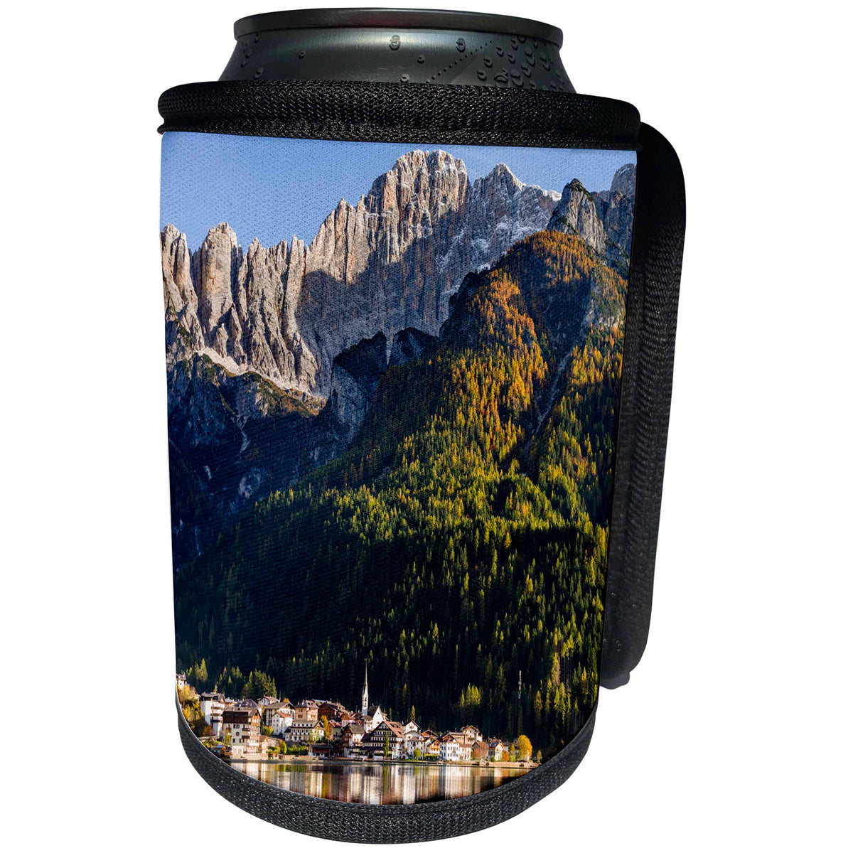 3dRose Danita Delimont - Mountains - Village Alleghe below the Dolomites, Veneto, Italy - Can Cooler Bottle Wrap (cc_277624)