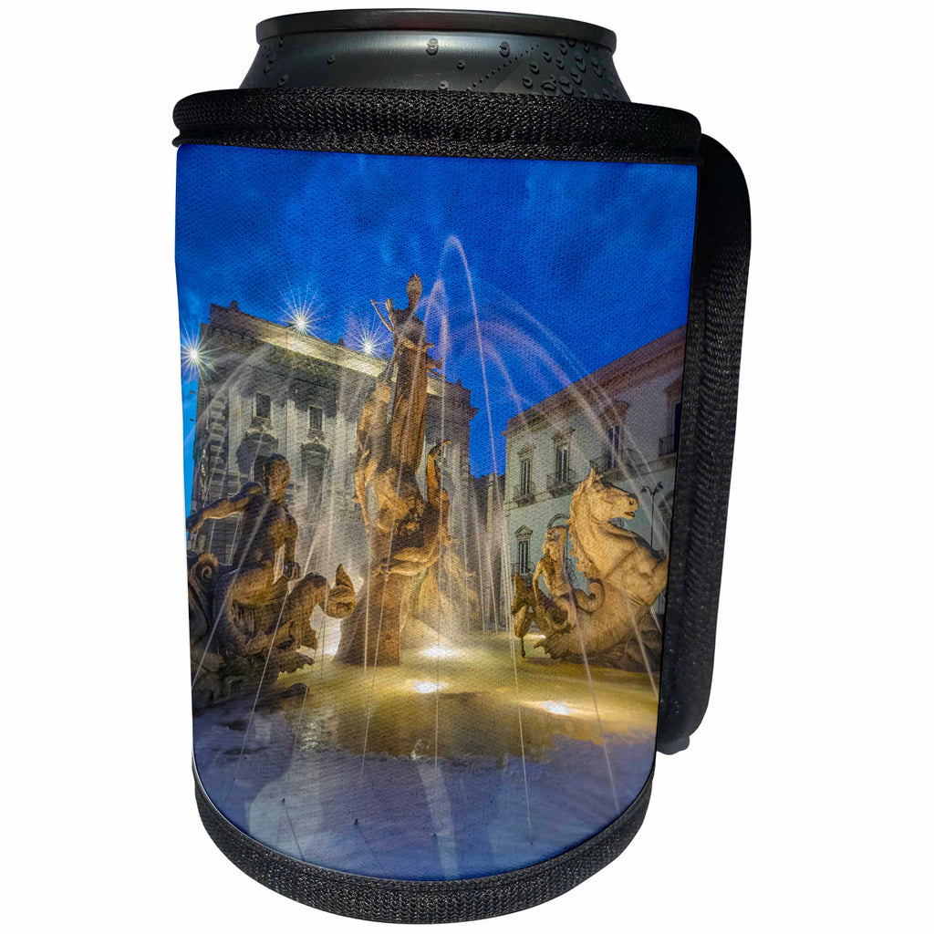 3dRose Danita Delimont - Fountains - Europe, Italy, Sicily, Syracuse, Twilight Piazza Archimede - Can Cooler Bottle Wrap (cc_277639)