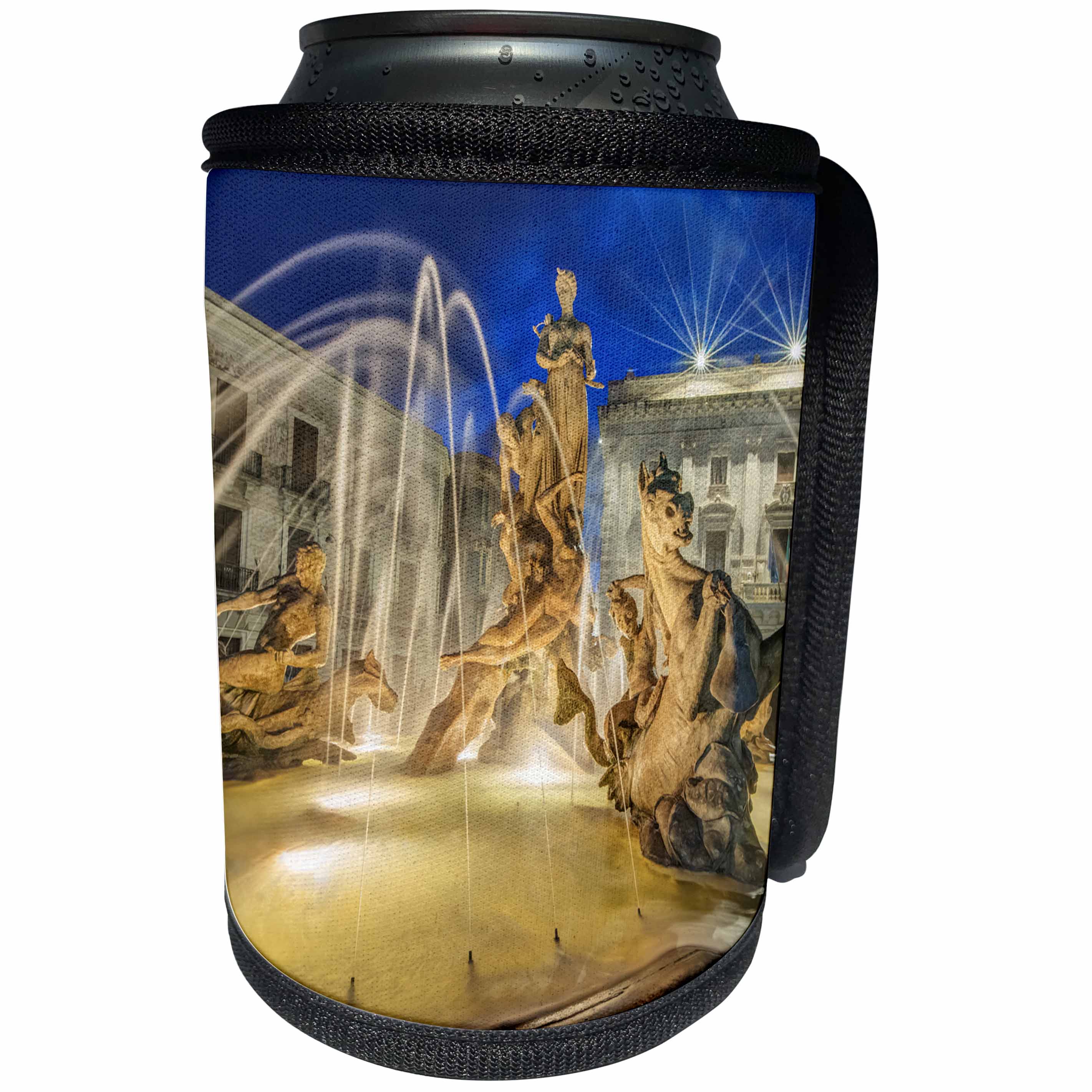 3dRose Danita Delimont - Fountains - Italy, Sicily, Syracuse. Twilight Piazza Archimede - Can Cooler Bottle Wrap (cc_277647)
