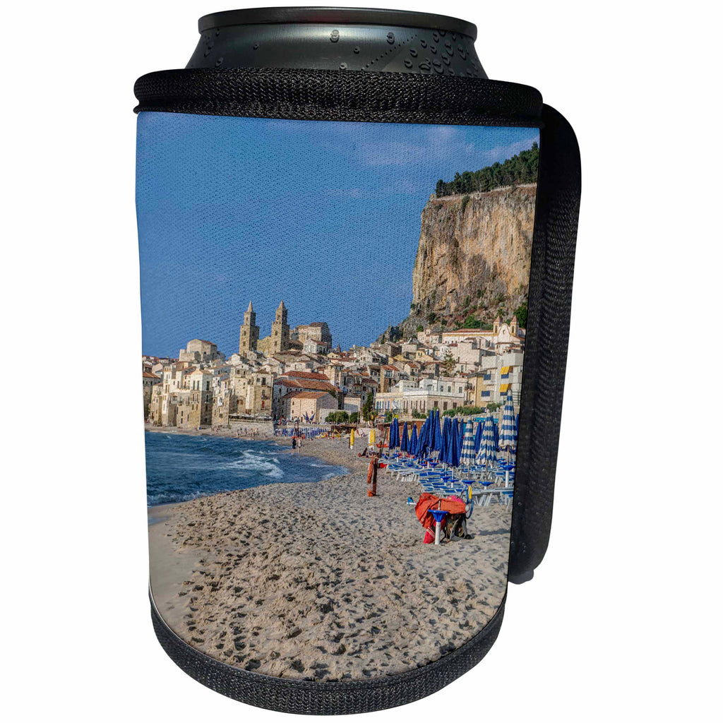3dRose Danita Delimont - Beaches - Italy, Sicily, Cefalu, Cefalu Beach - Can Cooler Bottle Wrap (cc_277648)