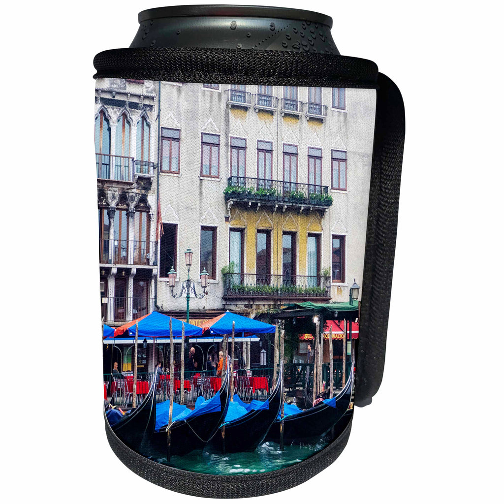 3dRose Danita Delimont - Cities - Italy, Venice, Buildings along the Grand Canal with Gondolas parked - Can Cooler Bottle Wrap (cc_277664)