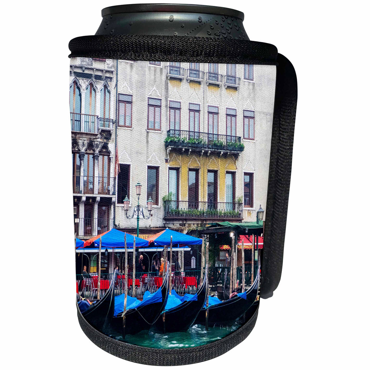 3dRose Danita Delimont - Cities - Italy, Venice, Buildings along the Grand Canal with Gondolas parked - Can Cooler Bottle Wrap (cc_277664)