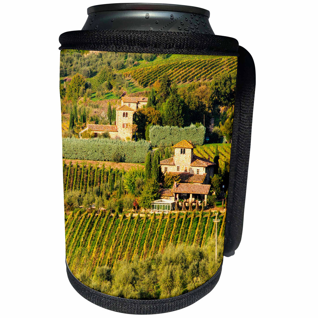 3dRose Danita Delimont - Vineyards - Italy, Tuscany, Chianti, Autumn Vineyard Rows with Bright Color - Can Cooler Bottle Wrap (cc_277666)