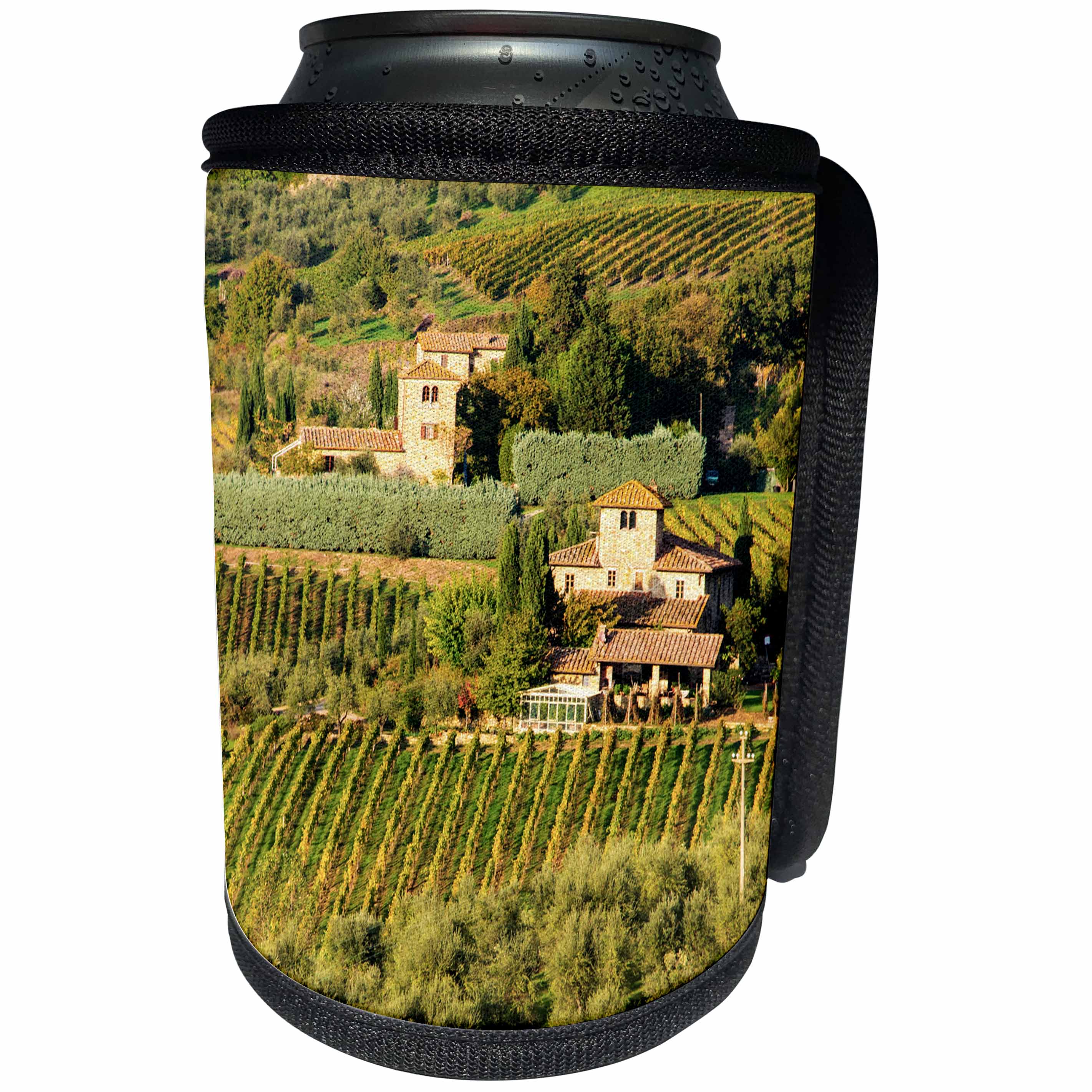 3dRose Danita Delimont - Vineyards - Italy, Tuscany, Chianti, Autumn Vineyard Rows with Bright Color - Can Cooler Bottle Wrap (cc_277666)