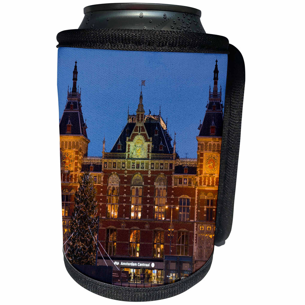 3dRose Danita Delimont - Architecture - Netherlands, Amsterdam. Amsterdam Central Train Station - Can Cooler Bottle Wrap (cc_277786)