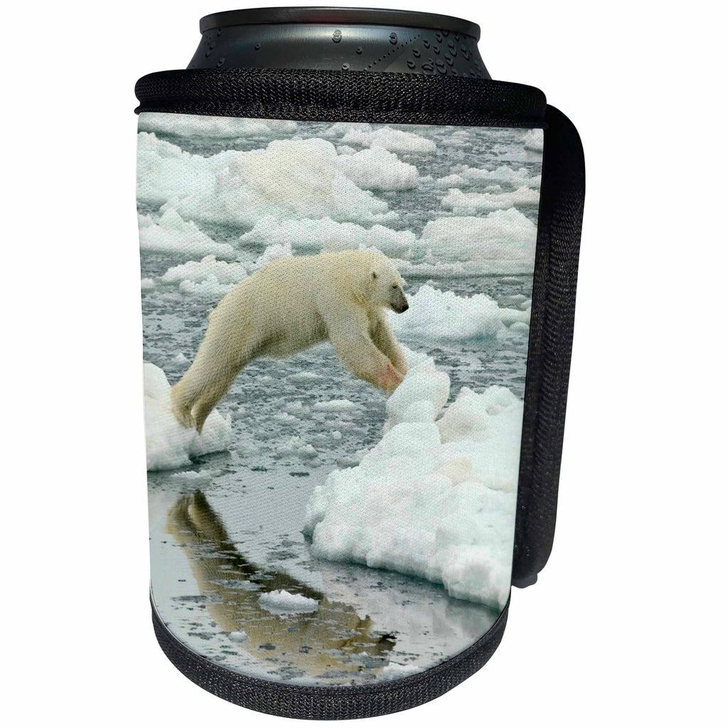 3dRose Danita Delimont - Bears - Norway, Svalbard, Polar Bear Jumping between the Pack Ice - Can Cooler Bottle Wrap (cc_277793)