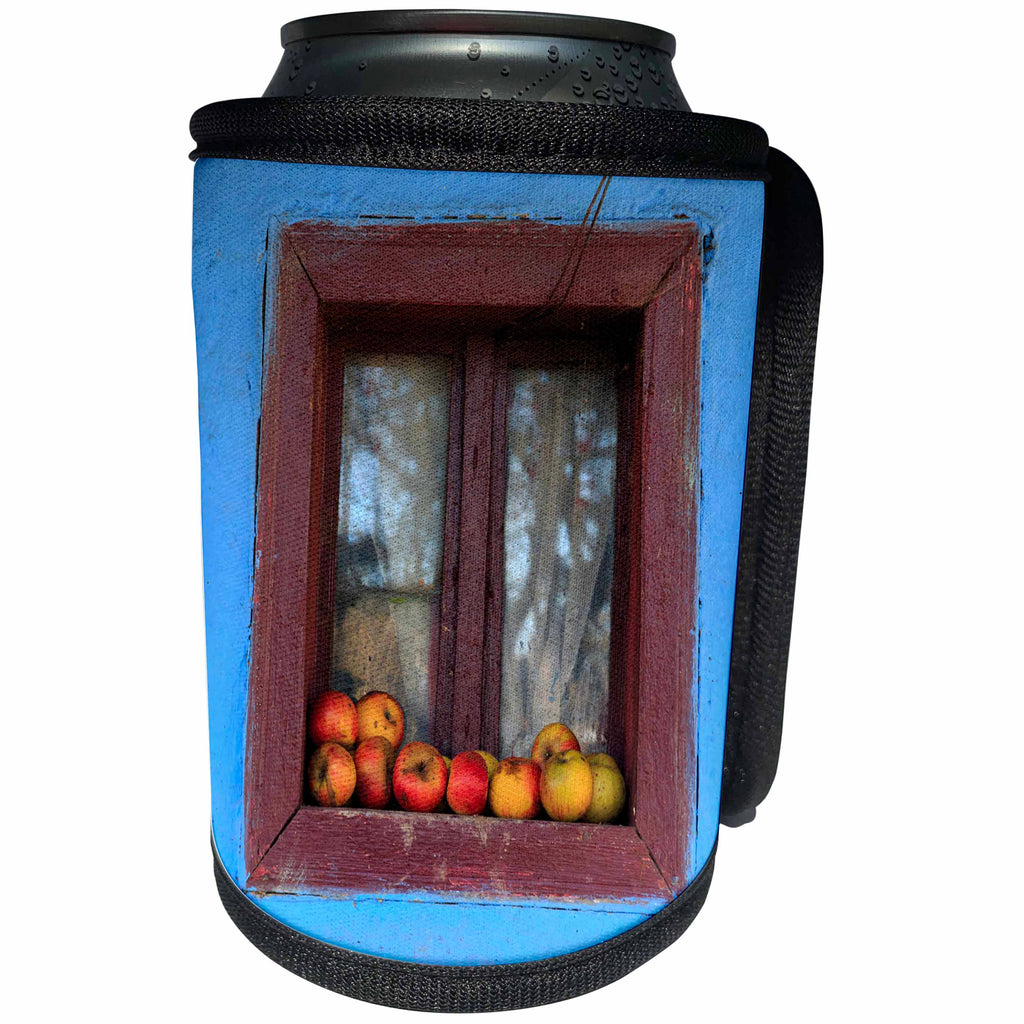 3dRose Danita Delimont - Food - Romania, Dobricu Lapusului. Typical farm house, Window with apples. - Can Cooler Bottle Wrap (cc_277876)