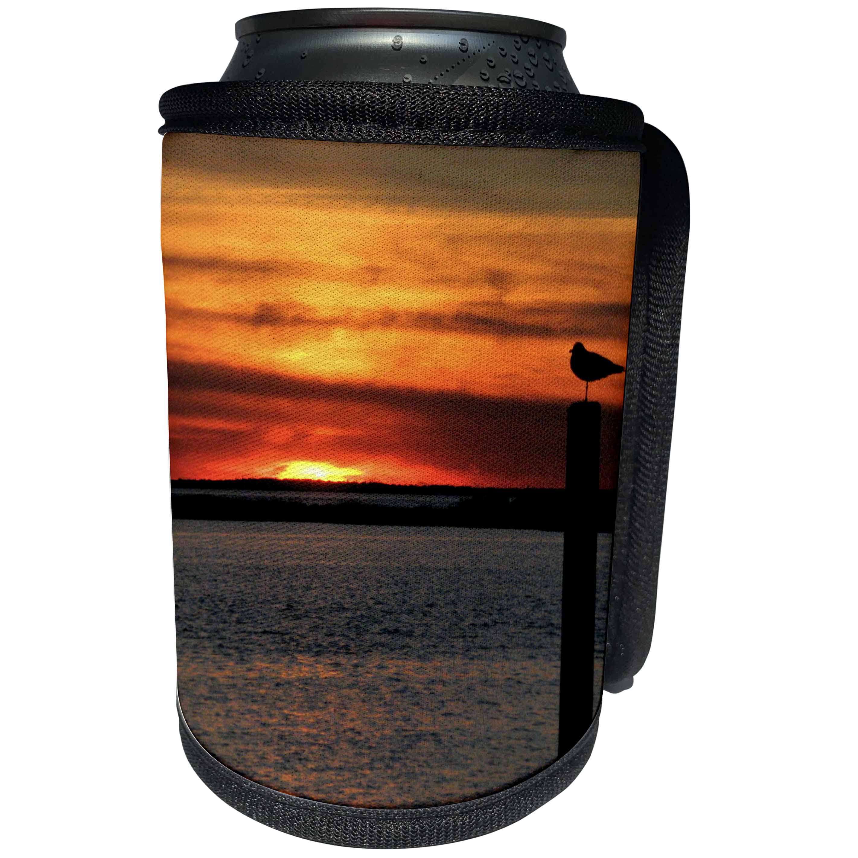 3dRose Bob Molchan Photography Sunsets - Sunset Orance Ocean Bird Water Silhouette - Can Cooler Bottle Wrap (cc_27788)