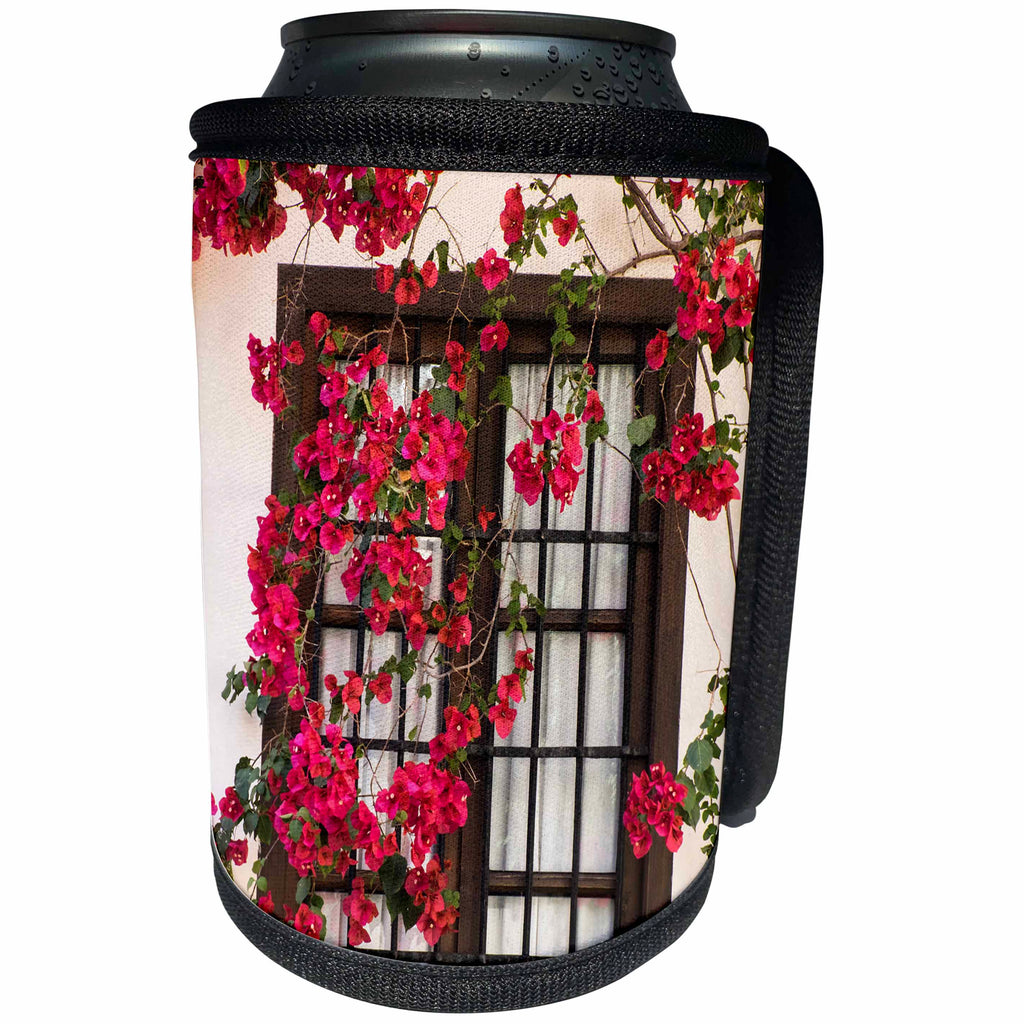 3dRose Danita Delimont - Flowers - Spain, Andalusia. Cordoba. Red bougainvillea and house window. - Can Cooler Bottle Wrap (cc_277893)