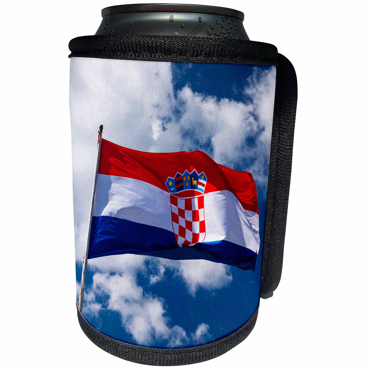 3dRose Danita Delimont - Flags - Croatian flag against blue sky and clouds, Ston, Croatia - Can Cooler Bottle Wrap (cc_277922)