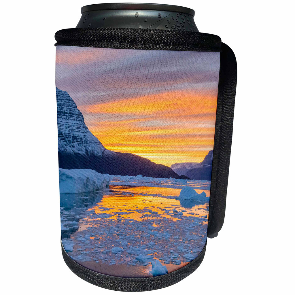 3dRose Danita Delimont - Sunsets - Greenland, Gasefjord. Georgeous sunset landscape with icebergs. - Can Cooler Bottle Wrap (cc_277943)