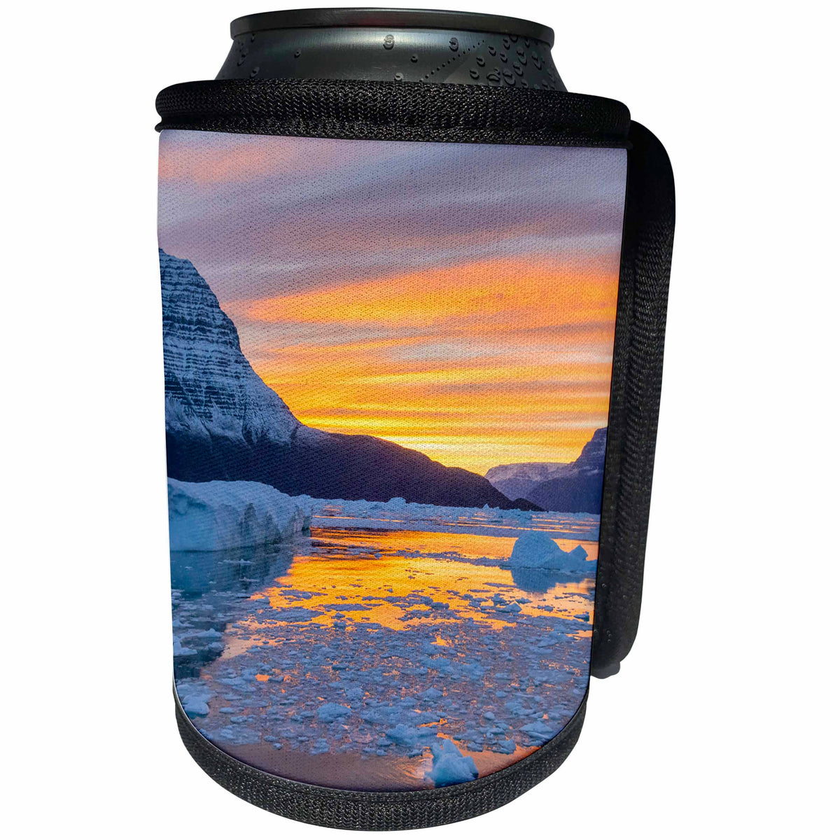 3dRose Danita Delimont - Sunsets - Greenland, Gasefjord. Georgeous sunset landscape with icebergs. - Can Cooler Bottle Wrap (cc_277943)