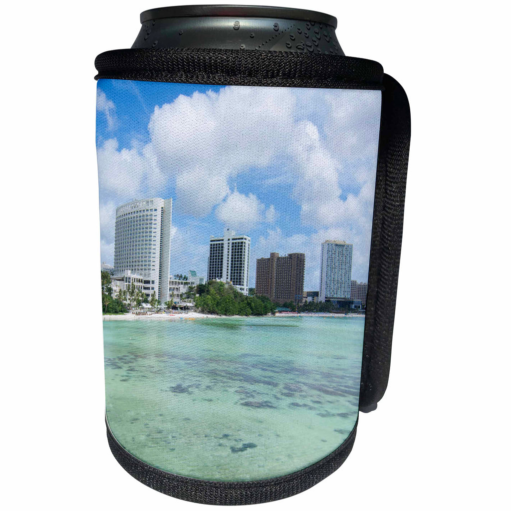 3dRose Danita Delimont - Cities - Guam Territory. Hotels line beach with clear tropical waters. - Can Cooler Bottle Wrap (cc_278126)