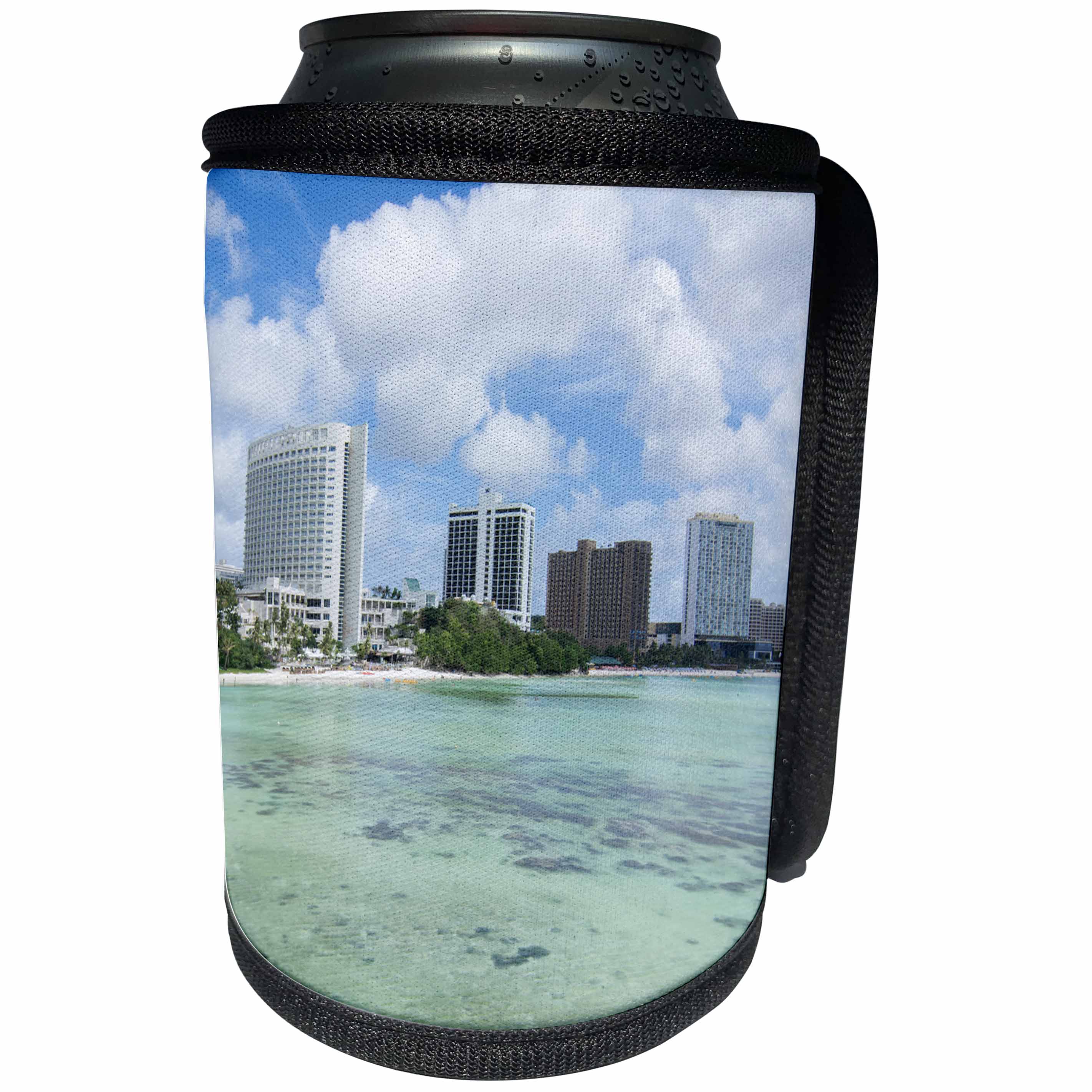 3dRose Danita Delimont - Cities - Guam Territory. Hotels line beach with clear tropical waters. - Can Cooler Bottle Wrap (cc_278126)