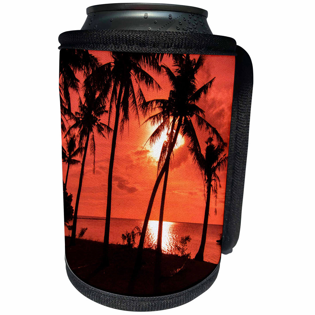 3dRose Danita Delimont - Sunsets - Guam, USA Territory. Sunset with palms and ocean and boats - Can Cooler Bottle Wrap (cc_278127)