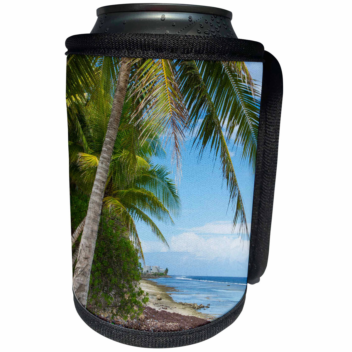 3dRose Danita Delimont - Beaches - Majuro, Marshall Islands. Romantic beach scene with palm trees. - Can Cooler Bottle Wrap (cc_278129)