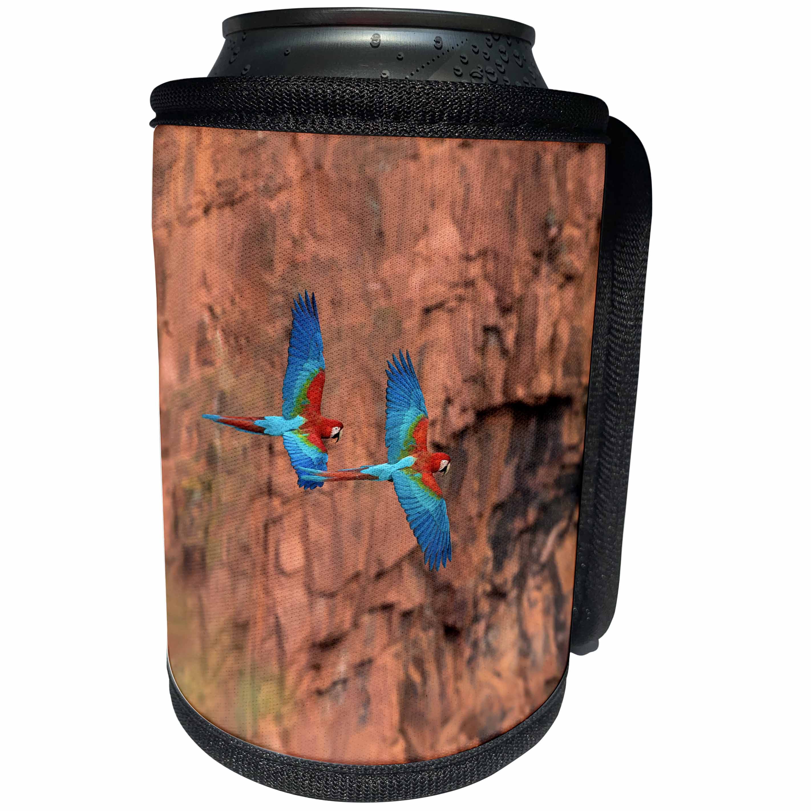 3dRose Danita Delimont - Parrots - Brazil, Jardim. Red and green macaws flying in the sinkhole. - Can Cooler Bottle Wrap (cc_278181)