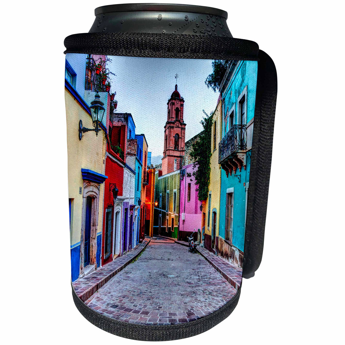 3dRose Danita Delimont - Cities - Mexico, Guanajuato, Colorful houses line a city street. - Can Cooler Bottle Wrap (cc_278305)