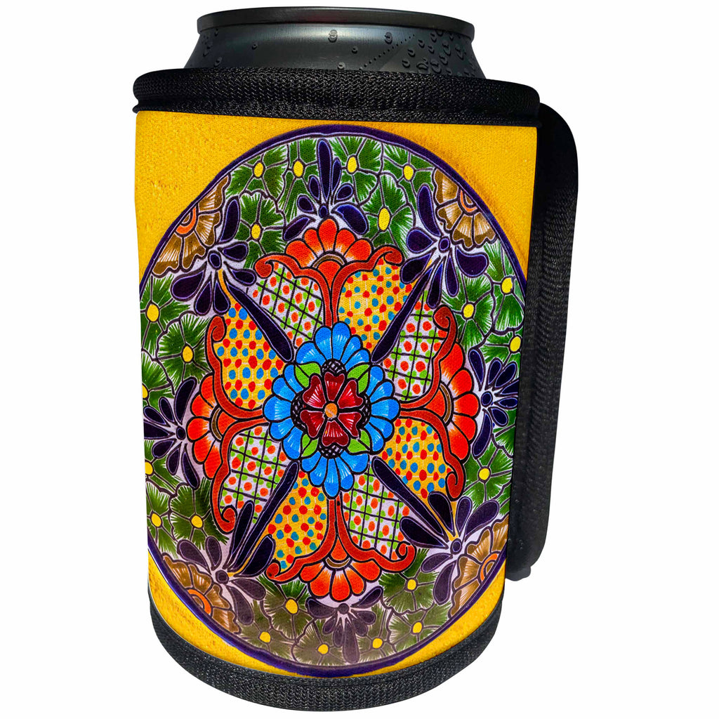 3dRose Danita Delimont - Artwork - Colorful handmade patterns of a Ceramic Plate, Guanajuato, Mexico - Can Cooler Bottle Wrap (cc_278313)