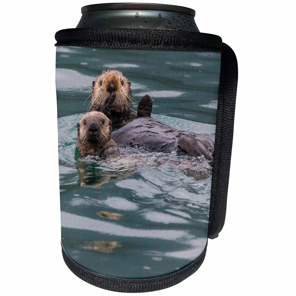 3dRose Danita Delimont - Otters - Sea otter and pup, Icy Strait, Alaska, USA - Can Cooler Bottle Wrap (cc_278325)