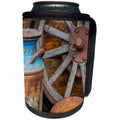 3dRose Danita Delimont - Western - USA, Alaska. Antique milk can, wagon wheel and gold pan. - Can Cooler Bottle Wrap (cc_278344)