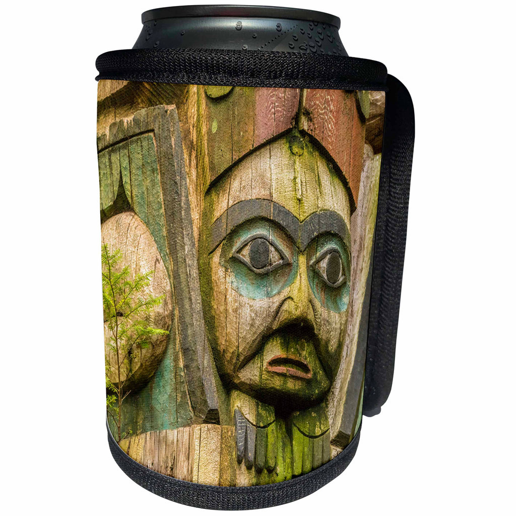 3dRose Danita Delimont - Native American - Alaska, Prince of Wales Island, Kasaan. Close up of totem carving. - Can Cooler Bottle Wrap (cc_278359)
