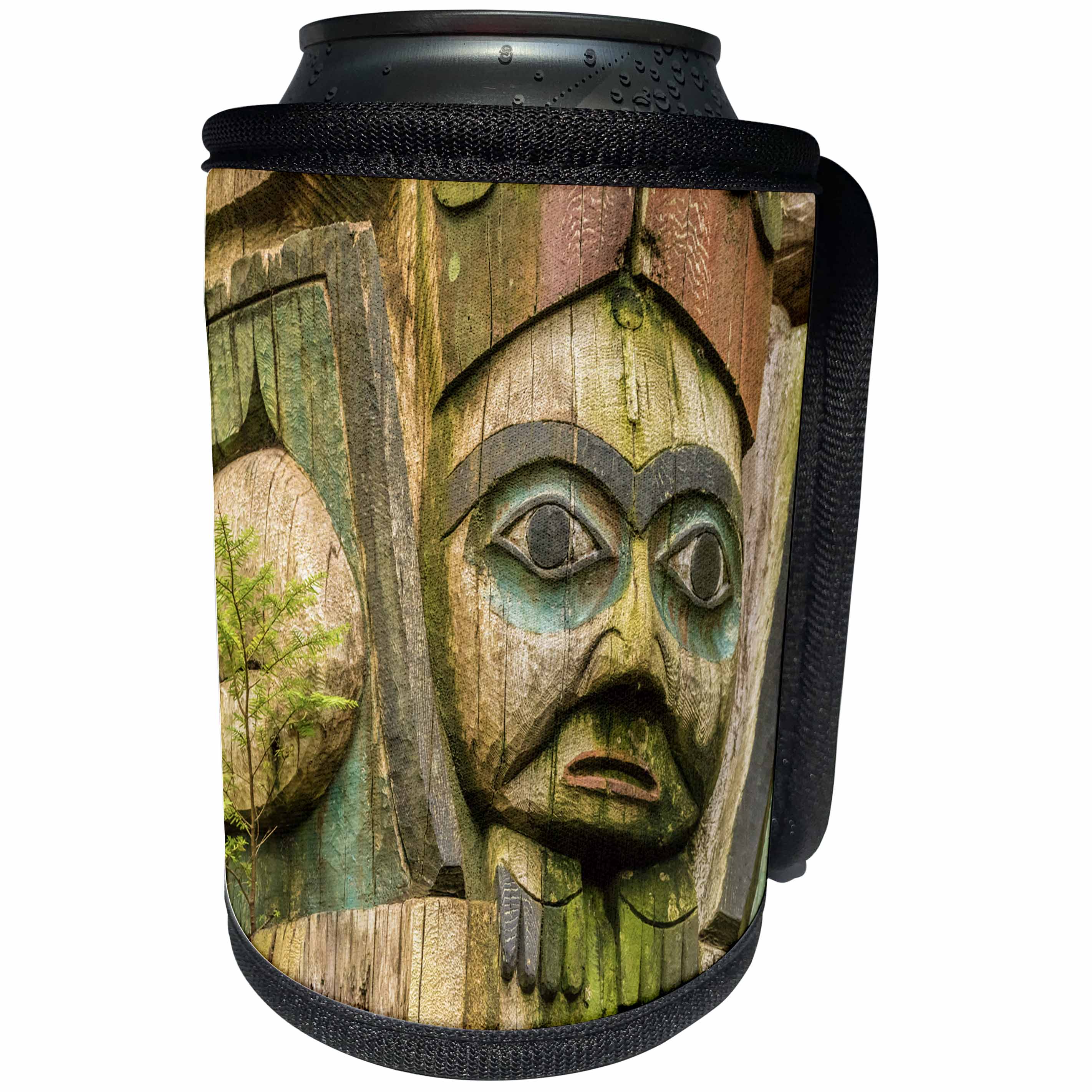 3dRose Danita Delimont - Native American - Alaska, Prince of Wales Island, Kasaan. Close up of totem carving. - Can Cooler Bottle Wrap (cc_278359)