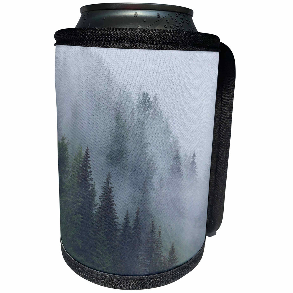 3dRose Danita Delimont - Weather - Alaska, Glacier Bay NP, Tongass NF. Fog shrouds trees on steep slopes. - Can Cooler Bottle Wrap (cc_278395)