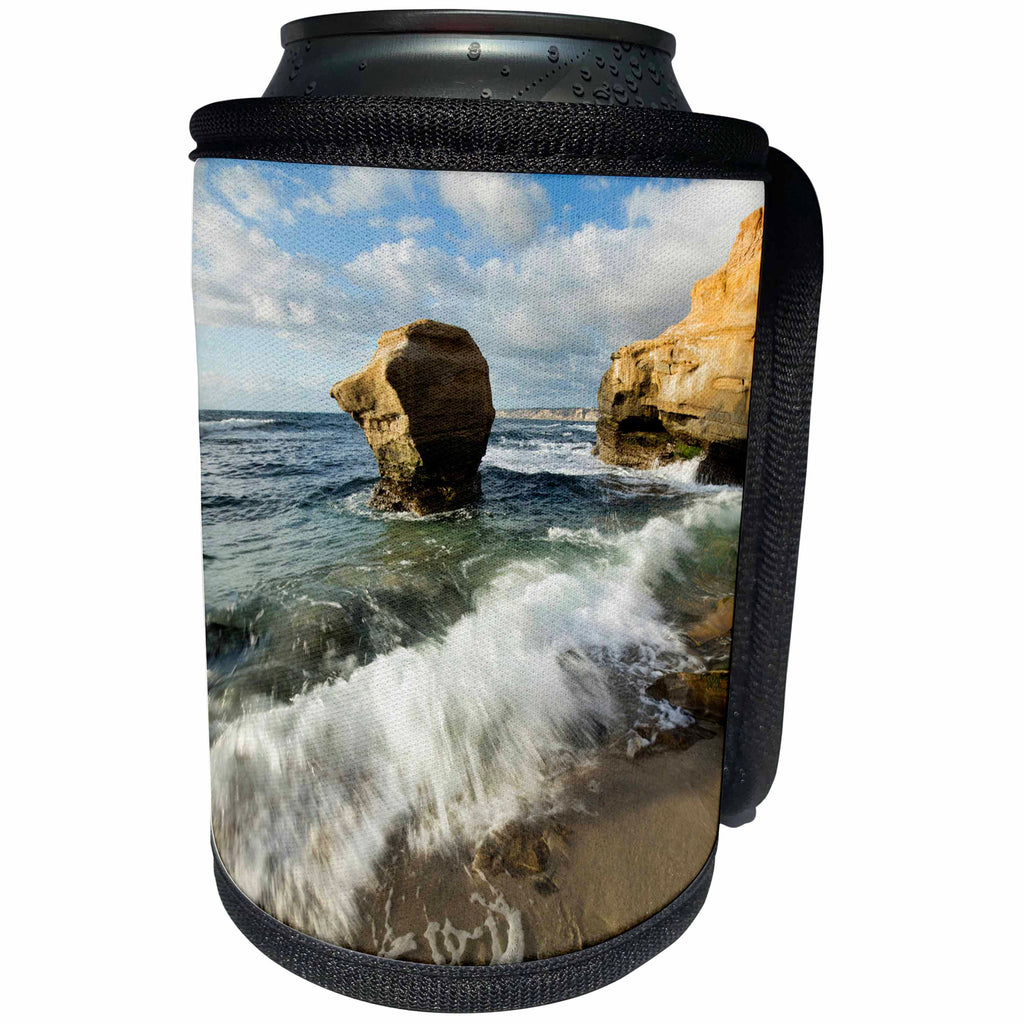 3dRose Danita Delimont - Beaches - California, La Jolla. Ocean tide rushes in on Childrens Pool Beach. - Can Cooler Bottle Wrap (cc_278578)
