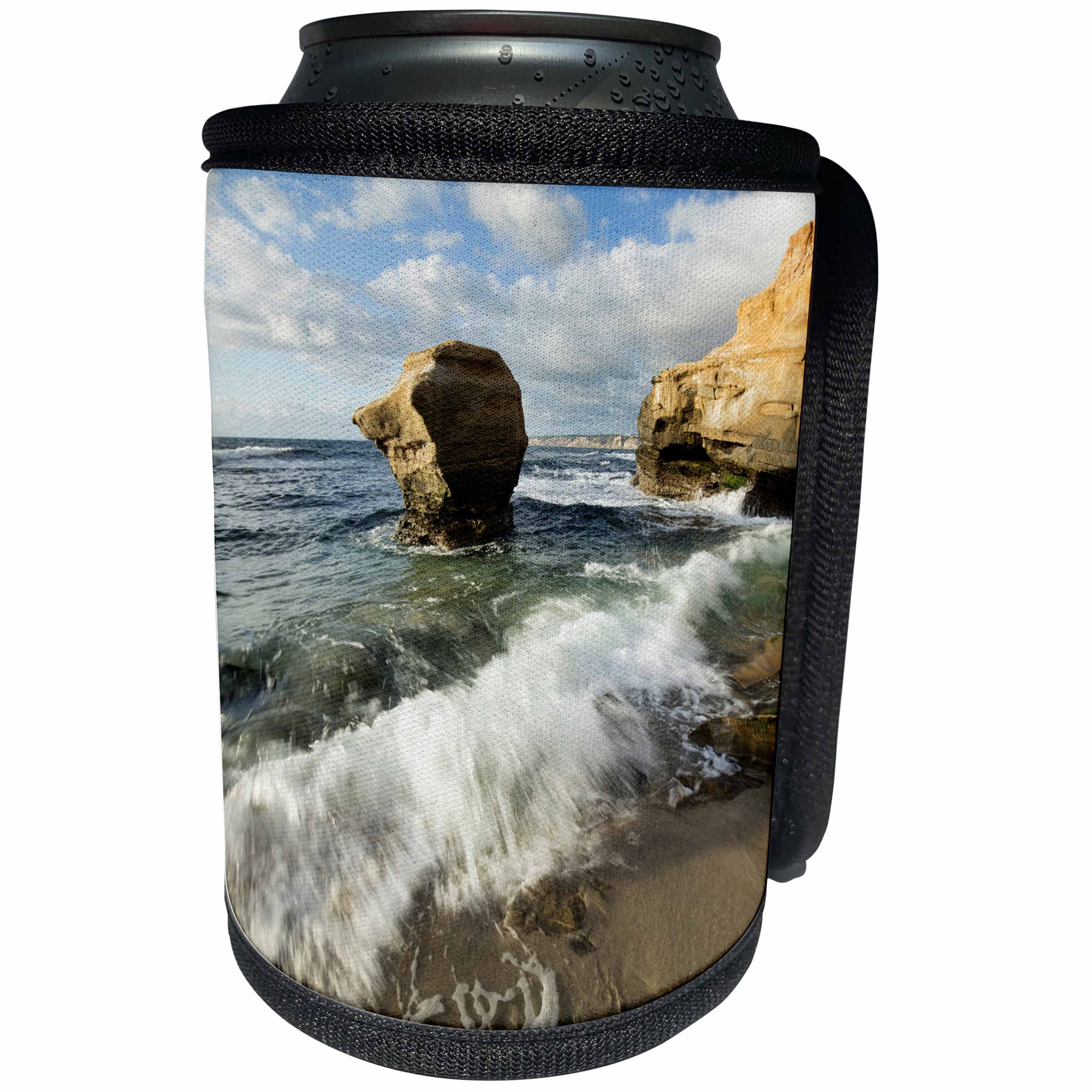 3dRose Danita Delimont - Beaches - California, La Jolla. Ocean tide rushes in on Childrens Pool Beach. - Can Cooler Bottle Wrap (cc_278578)